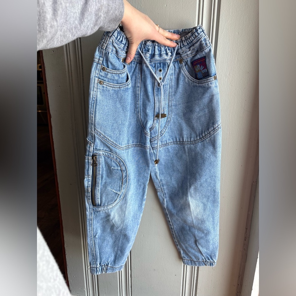Vintage Size 6 Boys Tough Gear Light Blue Denim Joggers